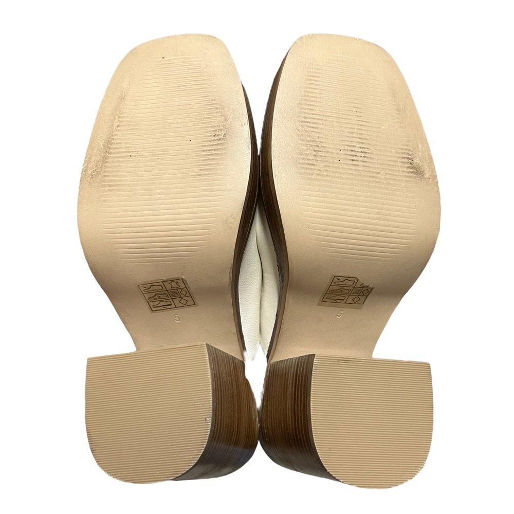 Nasty Gal Ivory Leather Chunky Wood Stacked Heel Mules - Picture 7 of 8
